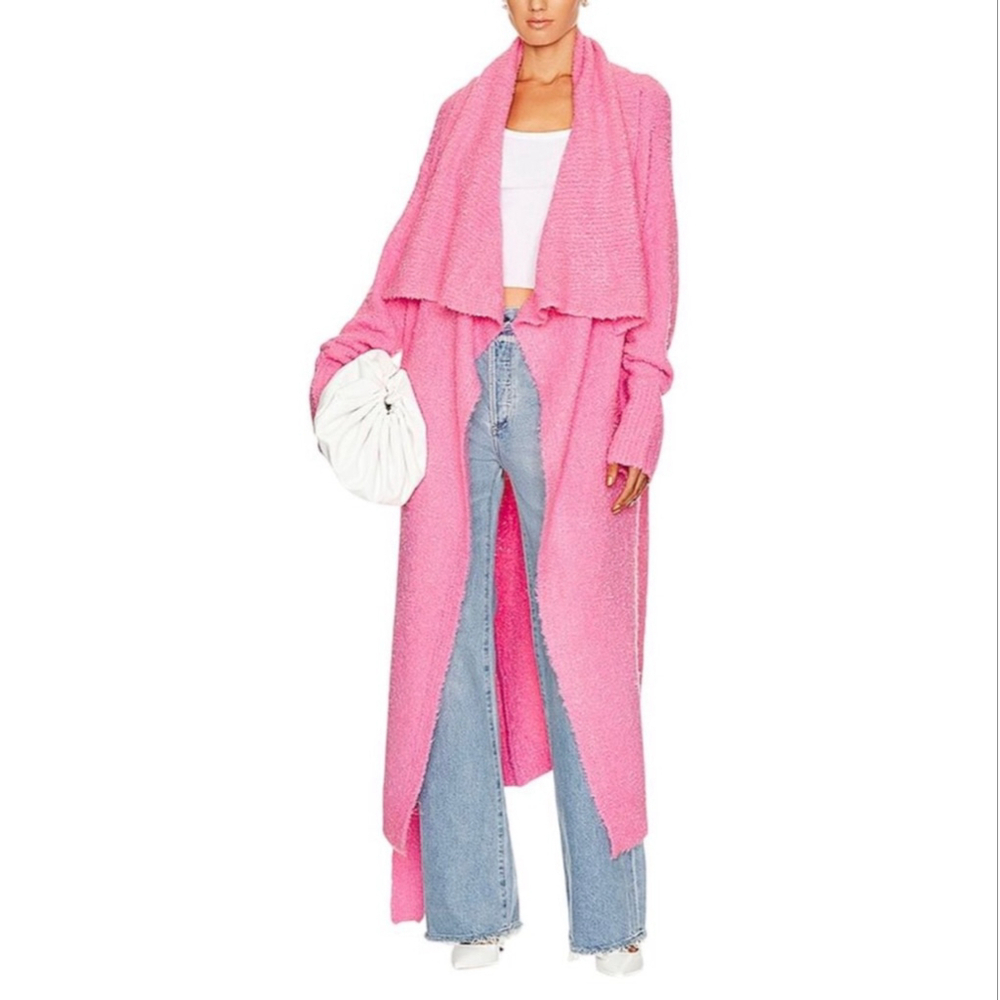 Women's SEROYA Pink Long Cardigan size L in Rose Bloom